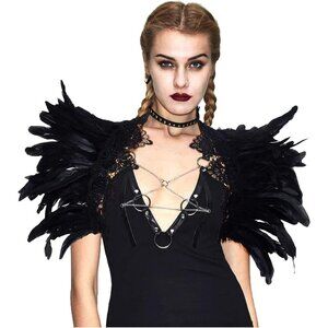 🆕Women Black Feather Cape Shawl Shoulder Wrap Lace Collar Halloween Costume
